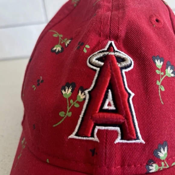 NEW ERA California Angels Women's Youth Cap Hat Floral Design Red with Flowers - Picture 5 of 8